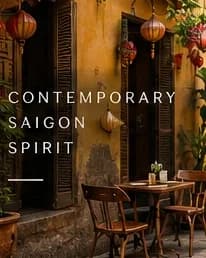 Traditional Saigon street with red lanterns and vintage architecture at dusk